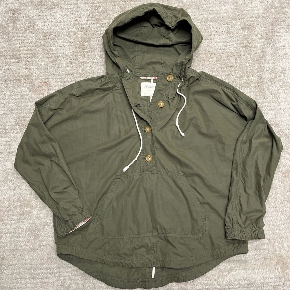 Aerie Green Hooded Pullover Windbreaker Jacket Olive green women's large